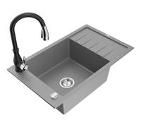 Mexen Elias fregadero de granito de 1 compartimiento con escurridor y grifo de cocina Savita, gris - 6511-71-672601-70 17651 5905315034908