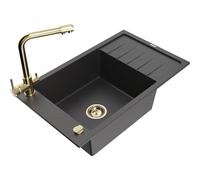 Mexen Elias fregadero de granito de 1 cubeta con escurridor y grifo de cocina Duero, negro moteado - 6511-76-671600-50 18020 5905315024800