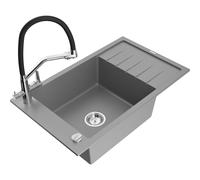 Mexen Elias fregadero de granito de 1 cubeta con escurridor y grifo de cocina Duo, gris - 6511-71-671701-07 22785 5905315101273