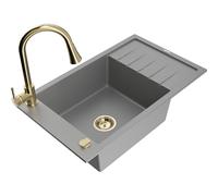Mexen Elias fregadero de granito de 1 cubeta con escurridor y grifo de cocina Elia, gris - 6511-71-670101-50 19844 5905315029782