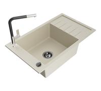 Mexen Elias fregadero de granito de 1 cubeta con escurridor y grifo de cocina Flora, beige - 6511-69-670401-07-B 20814 5905315060051