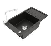 Mexen Elias fregadero de granito de 1 cubeta con escurridor y grifo de cocina Rita, negro/oro metálico - 6511-75-670300-00 17444 5905315019622