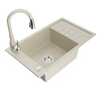 Mexen Elias fregadero de granito de 1 cubeta con escurridor y grifo de cocina Savita, beige - 6511-69-672601-69 17638 5905315034854