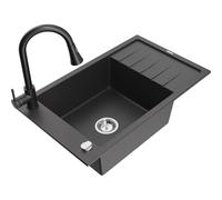 Mexen Elias fregadero de granito de 1 lavabo con escurridor y grifo de cocina Elia, negro jaspeado - 6511-76-670101-70 19859 5905315029935