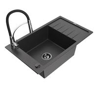 Mexen Elias fregadero de granito de 1 seno con escurreplatos y grifo de cocina Aster, negro moteado - 6511-76-73450-07-B 19168 5905315046192