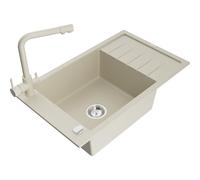 Mexen Elias fregadero de granito de 1 seno con escurreplatos y grifo de cocina Duero, beige - 6511-69-671600-69 17970 5905315024626