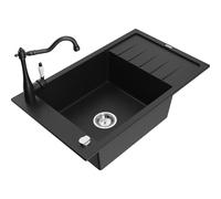Mexen Elias fregadero de granito de 1 seno con escurridor y grifo de cocina Carla, negro - 6511-77-670700-70 16983 5905315040251