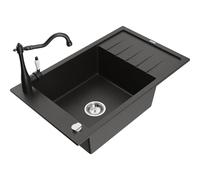 Mexen Elias fregadero de granito de 1 seno con escurridor y grifo de cocina Carla, negro/dorado metálico - 6511-75-670700-70 16961 5905315040152