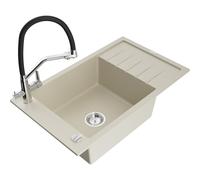 Mexen Elias fregadero de granito de 1 seno con escurridor y grifo de cocina Duo, beige - 6511-69-671701-07 22780 5905315101228