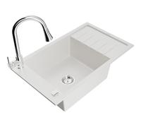 Mexen Elias fregadero de granito de 1 seno con escurridor y grifo de cocina Elia, blanco - 6511-20-670101-00 19834 5905315029690