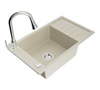 Mexen Elias fregadero de granito de 1 tazón con escurridor y grifo de cocina Elia, beige - 6511-69-670101-00 19838 5905315029737
