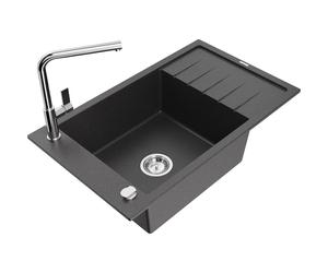 Mexen Elias fregadero de granito de un seno con escurridor y grifo de cocina Flora, negro moteado - 6511-76-670401-00 20838 5905315060297
