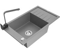 Mexen Elias Rita - Fregadero de granito con escurridor y grifo de cocina, color gris