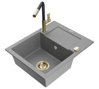 Mexen Enzo fregadero de cocina de granito de 1 seno con escurridor y grifo de cocina Flora, gris - 6506-71-670401-57-G 20598 5905315058645