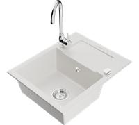 Mexen Enzo fregadero de granito 1-cubeta con escurridor y grifo de cocina Telma, blanco - 6506-20-670200-00 6207 5907709189690