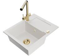 Mexen Enzo fregadero de granito de 1 compartimento con escurridor y grifo de cocina Duero, blanco - 6506-20-671600-50 17271 5905315023636