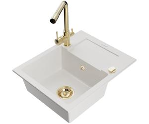 Mexen Enzo fregadero de granito de 1 compartimento con escurridor y grifo de cocina Duero, blanco - 6506-20-671600-50 17271 5905315023636