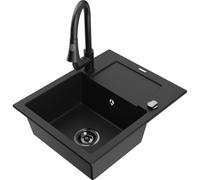 Mexen Enzo fregadero de granito de 1 compartimento con escurridor y grifo de cocina Elia, negro - 6506-77-670101-70-B 19680 5905315029034