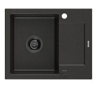 Mexen Enzo fregadero de granito de 1 compartimiento con escurreplatos 576 x 465 mm, negro/dorado metálico, sifón negro 16315 5905315012920