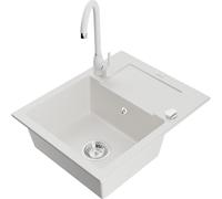 Mexen Enzo fregadero de granito de 1 cubeta con escurridor y grifo de cocina Telma, blanco - 6506-20-670200-20 6208 5907709189706