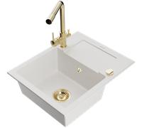 Mexen Enzo fregadero de granito de 1 cuenca con escurridor y grifo de cocina Duero, blanco - 6506-20-671600-50 17271 5905315023636