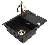 Mexen Enzo fregadero de granito de 1 seno con escurridor y grifo de cocina Carla, negro - 6506-77-670700-50 16786 5905315039262