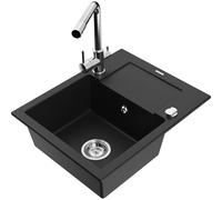 Mexen Enzo fregadero de granito de 1 seno con escurridor y grifo de cocina Duero, negro - 6506-77-671600-00 17416 5905315023889