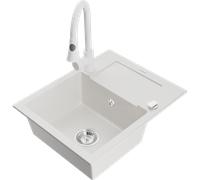 Mexen Enzo fregadero de granito de 1 seno con escurridor y grifo de cocina Elia, blanco - 6506-20-670101-20 19651 5905315028747
