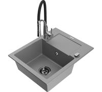 Mexen Enzo fregadero de granito de un seno con escurreplatos y grifo de cocina Aster, gris - 6506-71-73450-07-B 19034 5905315044754