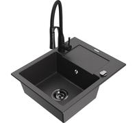 Mexen Enzo fregadero de granito de un seno con escurridor y grifo de cocina Aster, negro moteado - 6506-76-73450-70-B 19052 5905315044969