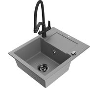 Mexen Enzo fregadero de granito de un seno con escurridor y grifo de cocina Duo, gris - 6506-71-671701-70-B 22679 5905315100238