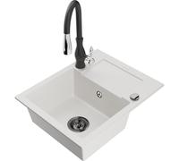 Mexen Enzo fregadero de granito de un seno con escurridor y grifo de cocina Savita, blanco - 6506-20-672601-70 17370 5905315033888