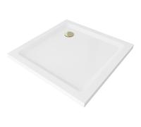Mexen Flat plato de ducha cuadrado slim 90 x 90 cm, blanco, sifón dorado - 40109090G 13191 5907709164208
