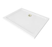 Mexen Flat plato de ducha rectangular slim 100 x 90 cm, blanco, desagüe dorado - 40109010G 13244 5907709164505