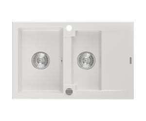 Mexen Gaspar fregadero de granito 1,5 compartimentos con escurridor 737 x 475 mm, blanco, sifón cromo - 6507731505-20 3579 5907709194151