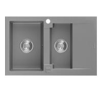 Mexen Gaspar fregadero de granito 1,5 compartimientos con escurridor 737 x 475 mm, gris, sifón cromo - 6507731505-71 3581 5907709194182