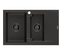 Mexen Gaspar fregadero de granito de 1,5 senos con escurridor 737 x 475 mm, negro/oro metálico, sifón negro - 6507731505-75-B 16324 5905315012999