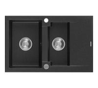 Mexen Gaspar fregadero de granito de 1,5 senos con escurridor 737 x 475 mm, negro/plateado metálico, sifón cromado 3582 5907709194199