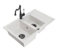 Mexen Gaspar fregadero de granito de 1,5 senos con escurridor y grifo de cocina Carla, blanco - 6507-20-670700-70 16793 5905315039330