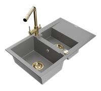 Mexen Gaspar fregadero de granito de 1,5 senos con escurridor y grifo de cocina Duero, gris - 6507-71-671600-50 17456 5905315024022