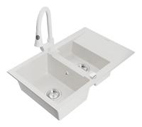 Mexen Gaspar fregadero de granito de 1,5 senos con escurridor y grifo de cocina Elia, blanco - 6507-20-670101-20 19683 5905315029065