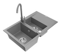 Mexen Gaspar fregadero de granito de 1,5 senos con escurridor y grifo de cocina Telma, gris - 6507-71-670200-71 6227 5907709189898
