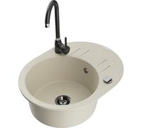 Mexen Kevin fregadero de granito de 1 compartimento con escurridor y grifo de cocina Telma, beige - 6517-69-670200-70 18731 5905315016324