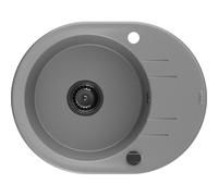 Mexen Kevin fregadero de granito de 1 cubeta con escurridor 586 x 458 mm, gris, sifón negro - 6517581005-71-B 16387 5905315013606