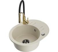 Mexen Kevin fregadero de granito de 1 cubeta con escurridor y grifo de cocina Aster, beige - 6517-69-73450-57-B 19370 5905315048493
