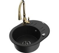 Mexen Kevin fregadero de granito de 1 cubeta con escurridor y grifo de cocina Savita, negro - 6517-77-672601-50-B 18251 5905315037015