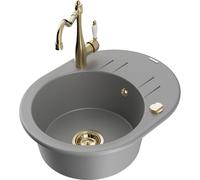 Mexen Kevin fregadero de granito de 1 seno con escurridor y grifo de cocina Carla, gris - 6517-71-670700-50 18722 5905315041951