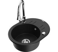 Mexen Kevin fregadero de granito de 1 seno con escurridor y grifo de cocina Elia, negro - 6517-77-670101-00 20150 5905315031884