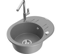 Mexen Kevin fregadero de granito de 1 seno con escurridor y grifo de cocina Flora, gris - 6517-71-670401-00 21127 5905315063106