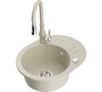 Mexen Kevin fregadero de granito de 1 seno con escurridor y grifo de cocina Savita, beige - 6517-69-672601-69 18189 5905315036773